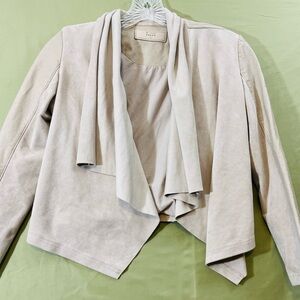 Tan NYC Faux Leather Suede Draped Moto Jacket Asymmetrical Draped Large